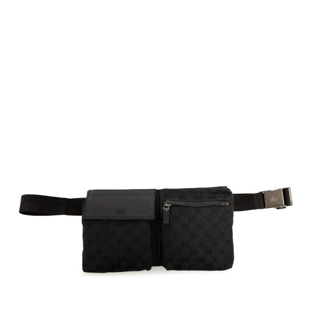 Gucci GG Canvas Waist Bag Body Black Leather